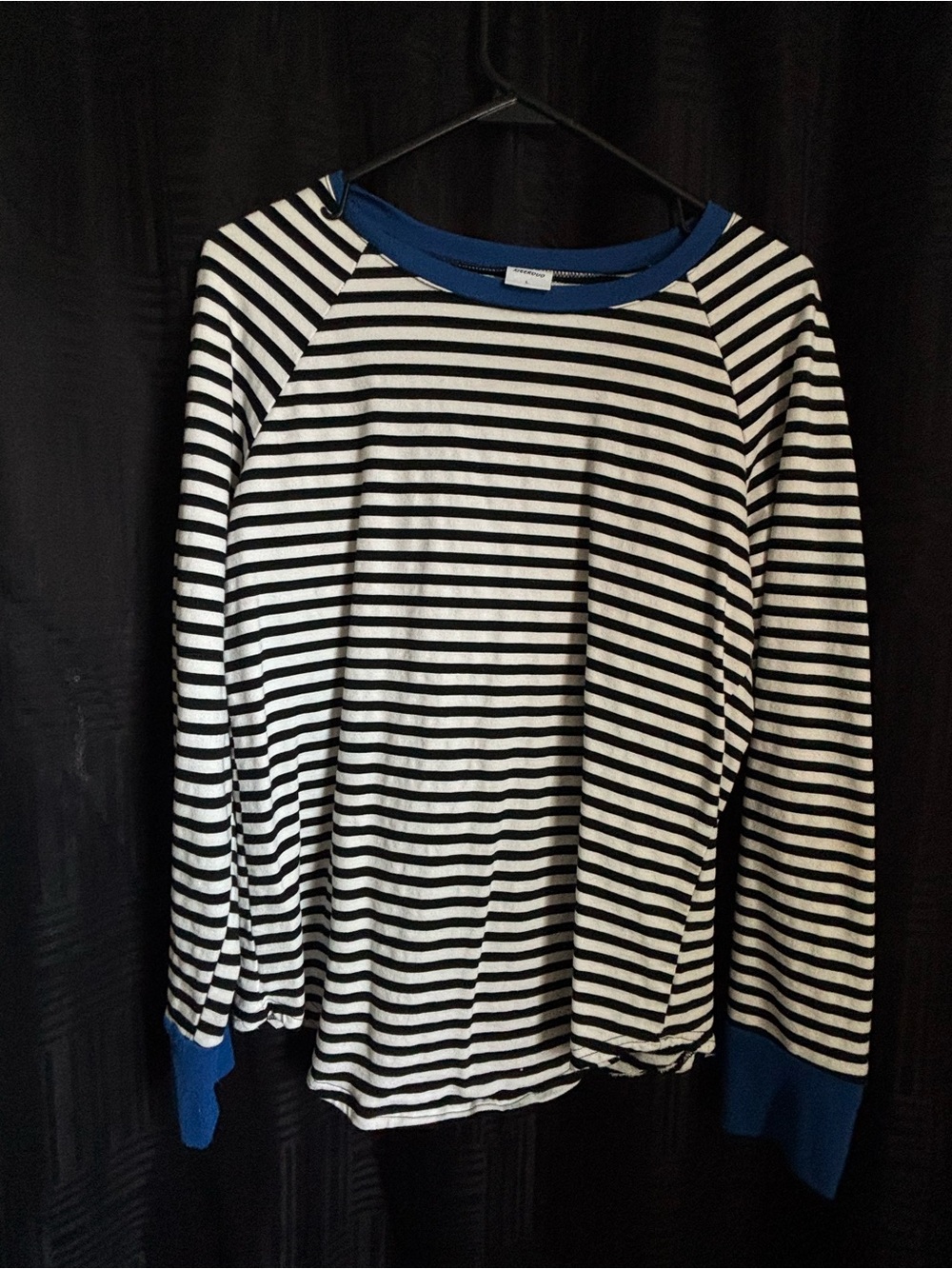 Striped Crewneck Sweater with Blue Trim